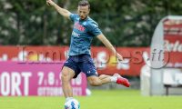 SSC Napoli's Kossovari defender Amir Rrahmani controls the ball during the third day of ssc napoli's 2021-22 pre-season training camp in val di sole in trentino, dimaro folgarida